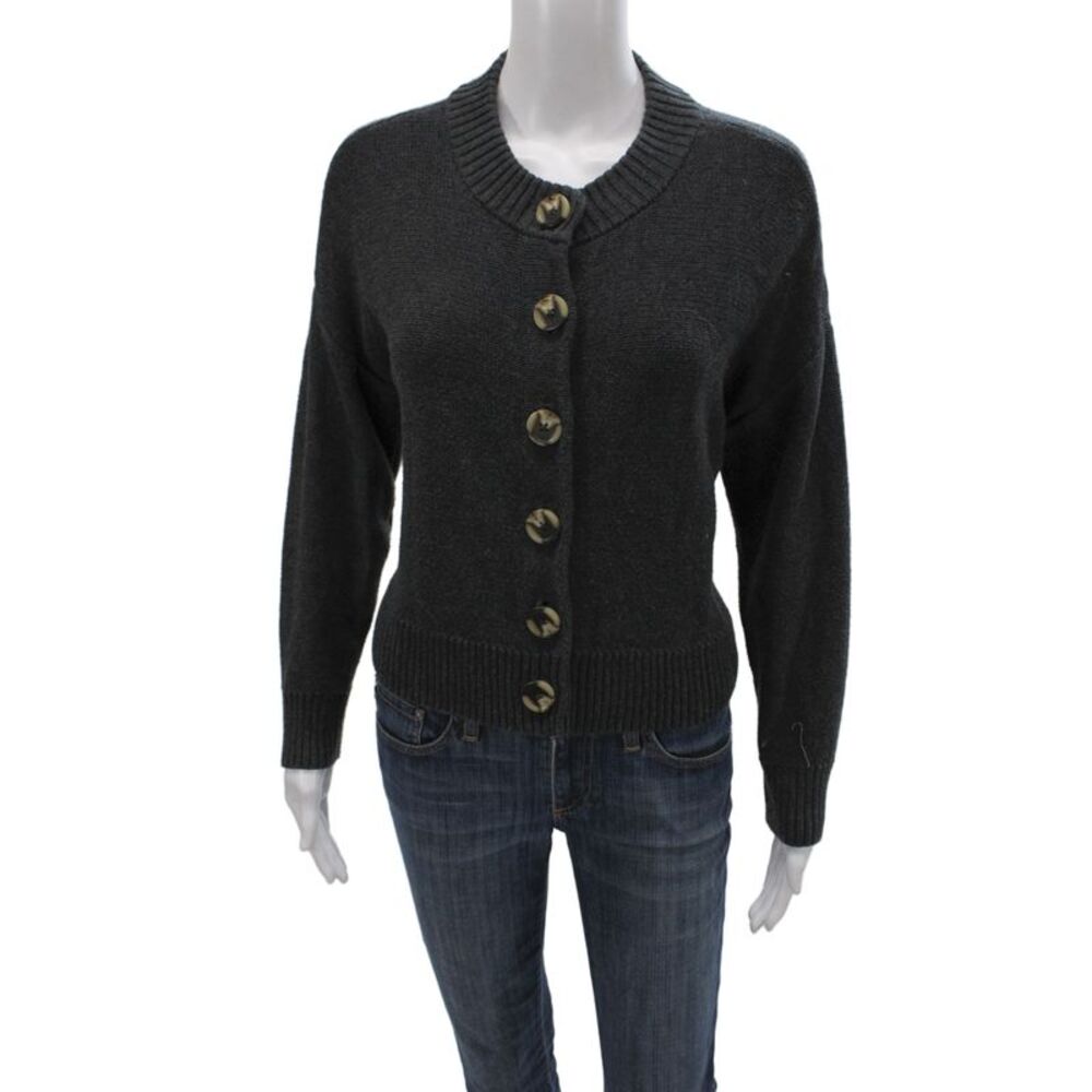 Quince Womens Gray 100% Organic Cotton Cardigan Round Neck Long Sleeve Size S